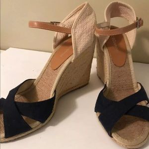 BCBGENERATIONS Vanessa Espadrille Shoes Sandals Wedge Heels Blue Strappy
